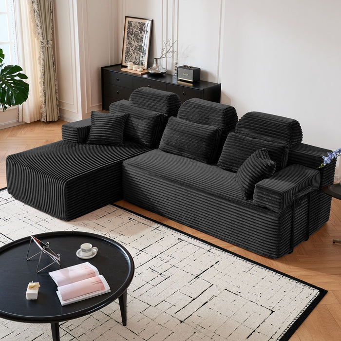 Sectional Sleeper Sofa & Storage Pockets, Modular Couch With Throw Pillows For Living Room