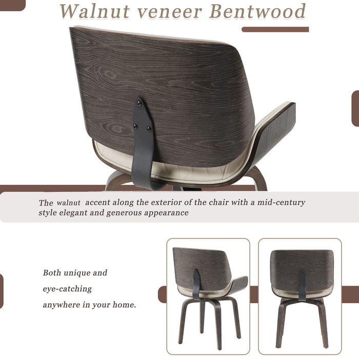 Mid Century Modern Dining Chair 360° Swivel, Ergonomic Design Upholstery, Bentwood Frame, (Set of 2) - Beige