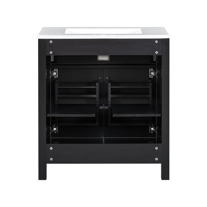 Bathroom Vanity With Ceramic Sink, Modern Single Bathroom Cabinet With 2 Doors And A Shelf, Soft Close Doors