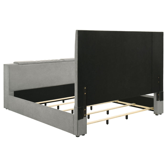 Tara 61-inch Upholstered Eastern King Panel TV Bed Grey