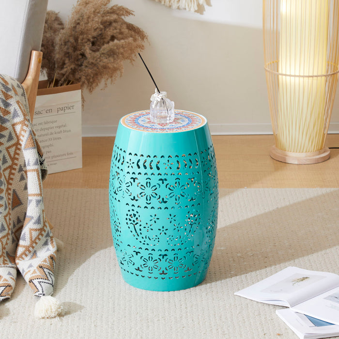 Ruby - Boho Mosaic Side Table With Ceramic Tile Top