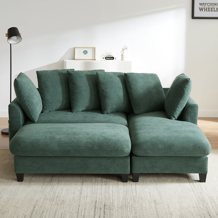 Upholstered L Shaped Sectional Sofa With Storage, Movable Ottoman, And 6 Throw Pillows