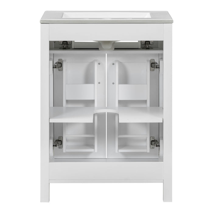 Modern Bathroom Vanity With Ceramic Sink, Soft-Close Doors, Flip Drawer, U-Shaped Shelves, Elegant Storage Solution
