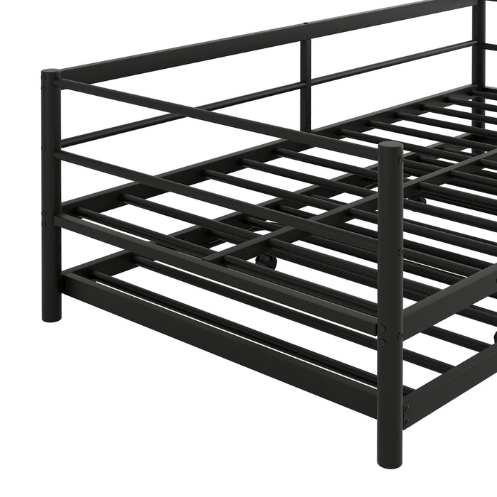 Industrial Metal Daybed With Adjustable Pop Up Trundle And LED Strip