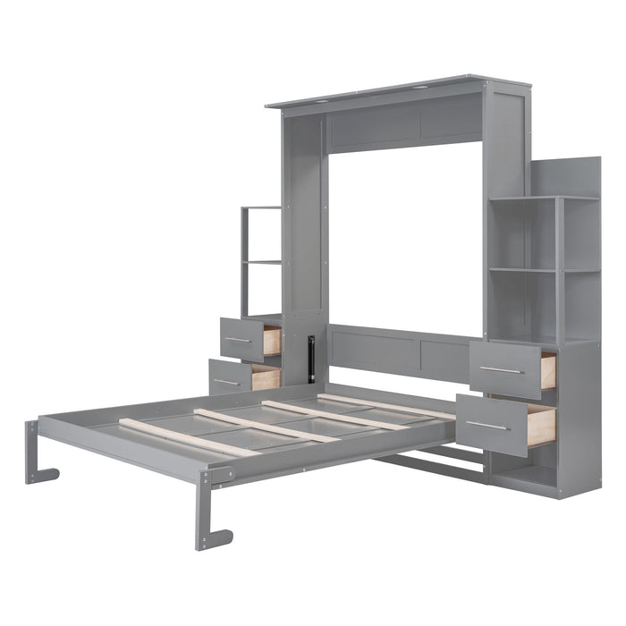 Murphy Wall Bed With Shelves, Drawers And LED Lights