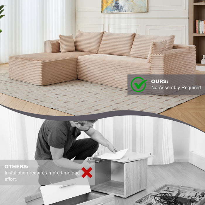 Compression Sectional Couch With Comfy Chaise, Boneless L Shape Sofa With Deep Seat