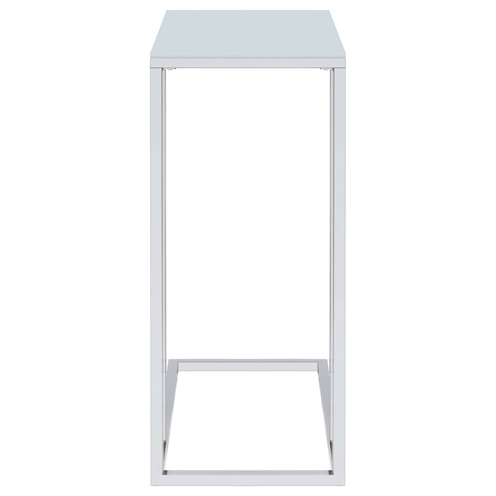 Stella White Glass Top C-Shaped Sofa Side Table Chrome