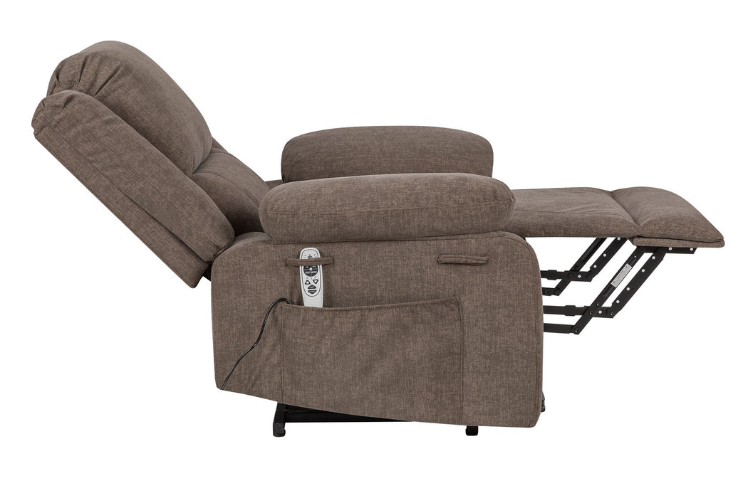 Electric Power Recliner Chair With Massage For Elderly, Remote Control Multi - Function Lifting, Timing, Cushion Heating Chair With Side Pocket Brown