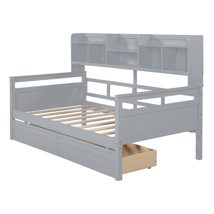 Daybed, Slat Support, With Bedside Shelves And 2 Drawers