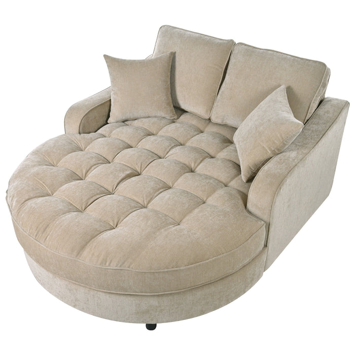 Modern Chaise Lounge Upholstered Sofa Couch With Tufted Seat And Detachable Pillows For Living Room