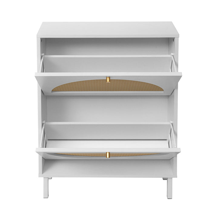 2 Door Shoe Rack, Rattan, Double Layer, Suitable For Living Room, Hallway - White
