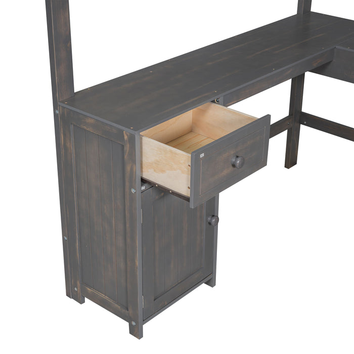 Loft Bed With U-Shaped Desk, Drawers, And Storage Shelves
