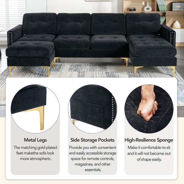Modern L - Shape Convertible Sectional Sofa With Movable Ottoman