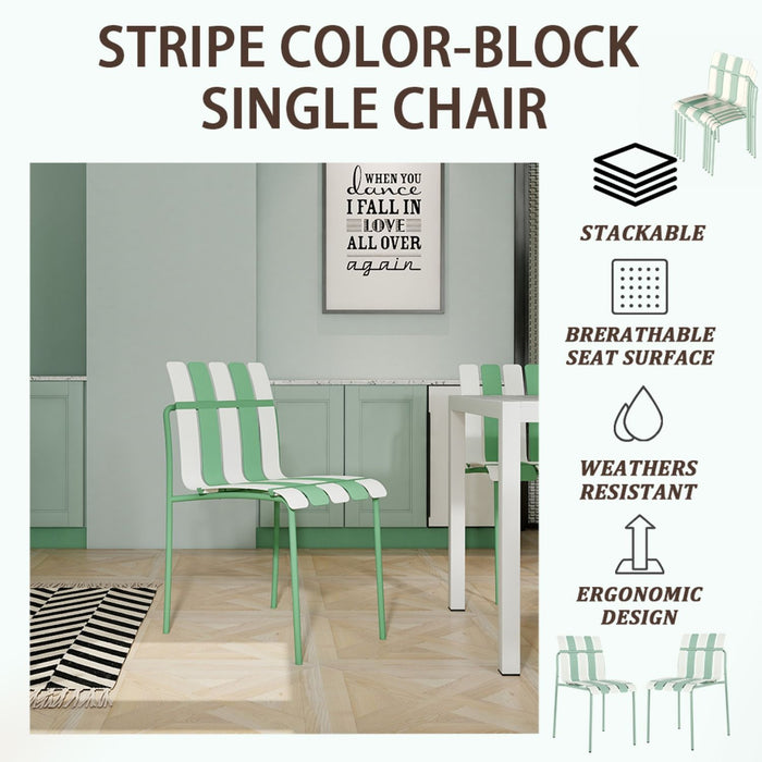4 Piece Set Of Modern Color Block Designed Single Chairs With Long Table