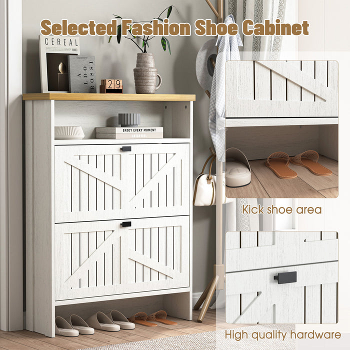 4 Layer Folding Shoe Cabinet With Metal Rounded Corners Convenient Shoe Storage - White