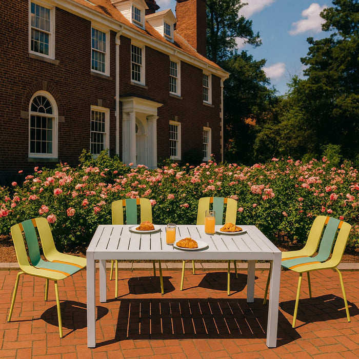 4 Piece Set Of Modern Striped Color- Blocking Single Chairs With Long Table