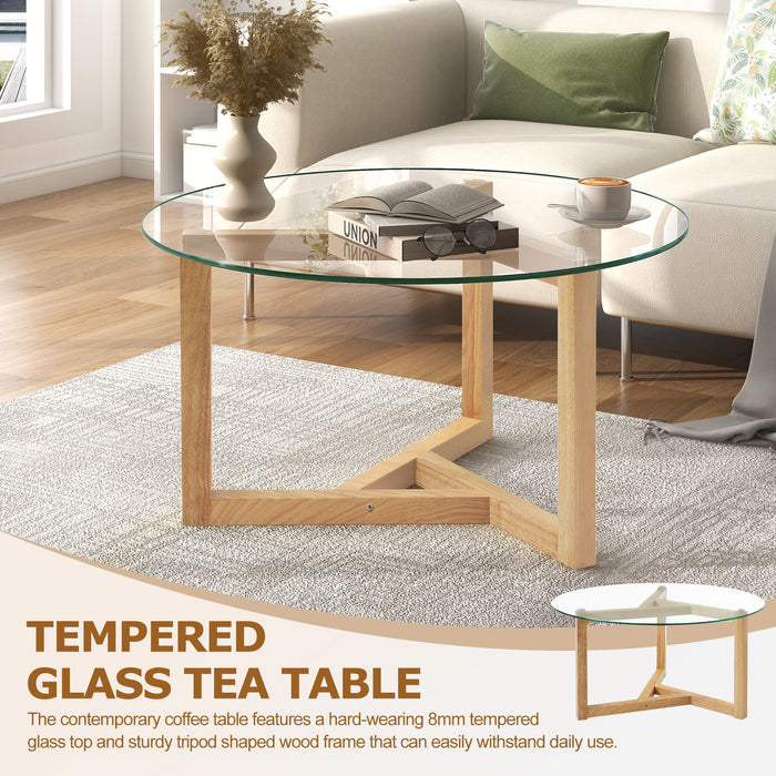 Round Glass Coffee Table Modern Cocktail Table