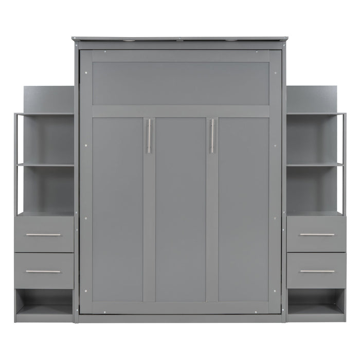 Murphy Wall Bed With LED Lights, Shelves And Drawers