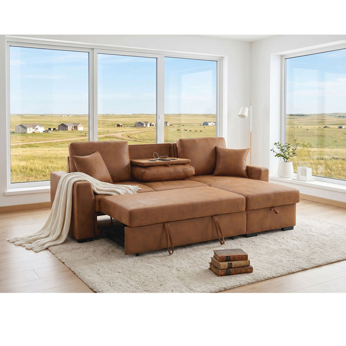 Upholstered Sectional With Pull-Out Bed And Chaise Storage