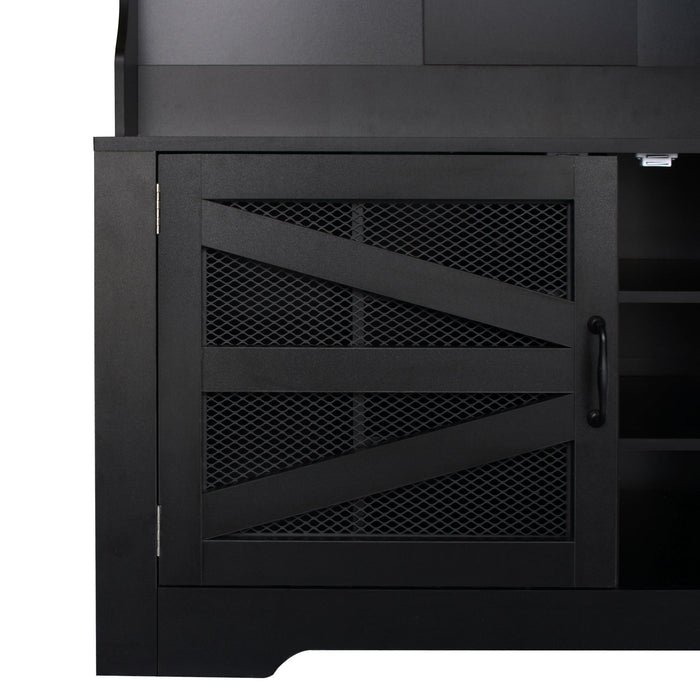 Entryway Bench With Coat Rack, 3 In 1 Design And Adjustable Shelves