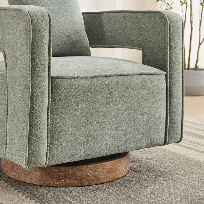 Swivel Accent Open Back Barrel Chair With Weathered Base