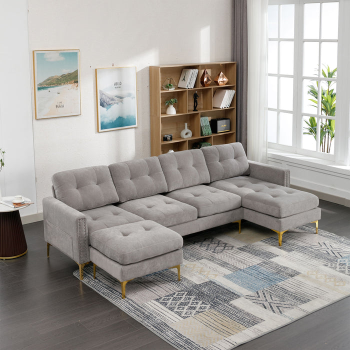 Modern L - Shape Convertible Sectional Sofa With Movable Ottoman