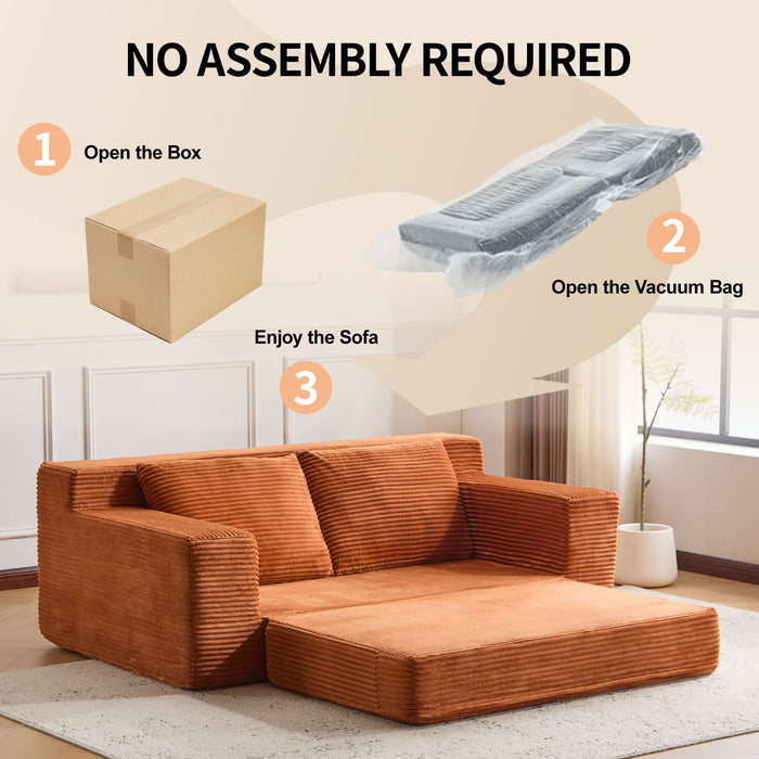Loveseat Sofa, Comfortable Deep Seat Sofa Bed, Modern Small Corduroy Couch For Living Room Bedroom,Reversible Cushion With Pillows,No Assembly Required,Orange