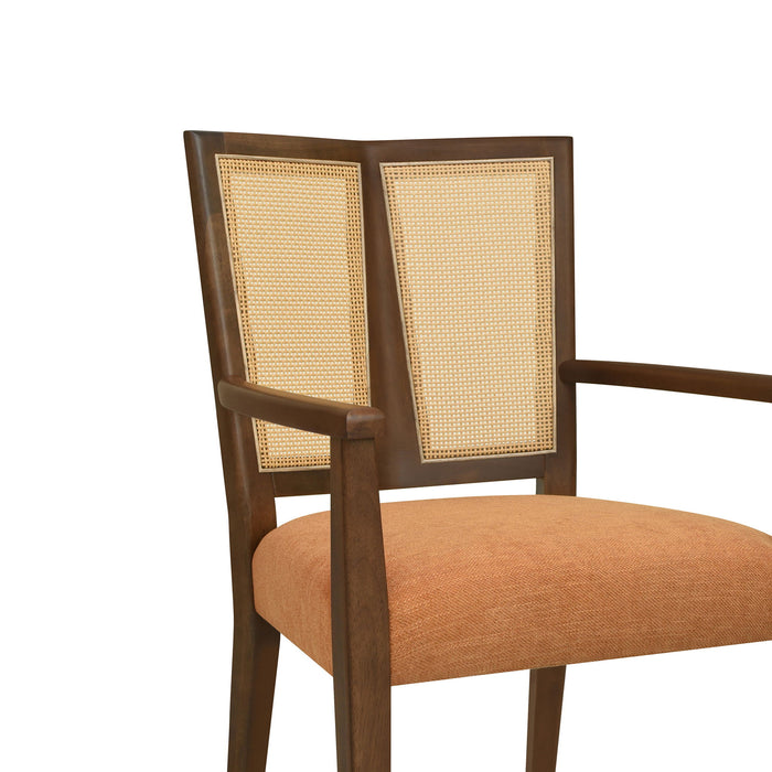 Mid Century Modern Arm Dining Chair Set With Rattan Backrest