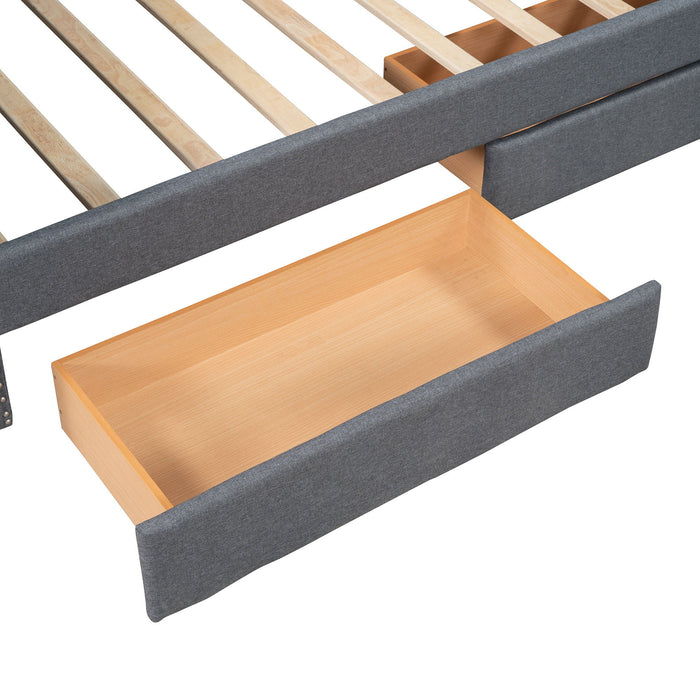 Twin Size Upholstered Daybed With Two Drawers, Slat Support - Gray