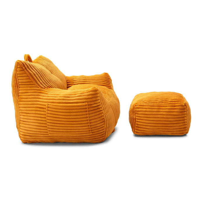 Giant Plush Bean Bag Chair With Armrests And Footstool