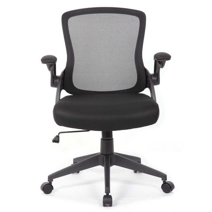 Office Chair & Mid Back Design, Adjustable Height And Foldable Armrests - Black