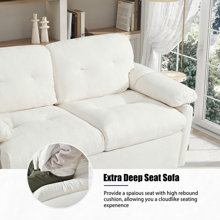 Modern Convertible Sleeper Sofa Bed With Pull-Out Queen Design, Side Storage & Thick Cushions