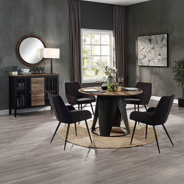 Zudora - Round Dining Table - Antique Oak & Black