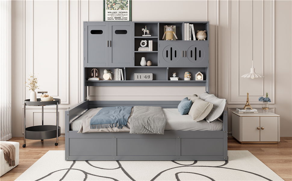Daybed With All-In-One Cabinet And Shelf