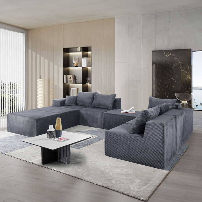 Luxury 8 Piece Modular U Shaped Sectional Sofa With Oversized Chaise Lounge And Bed Corduroy Upholstery