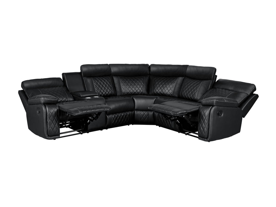 Home Theater Seating Manual Recliner With Cup Holder, Hide-Away Storage PU Reclining Sofa For Living Room, Home Theater, Black