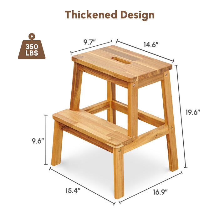 2 Step Stool, Indoor / Outdoor Use - Acacia Wood