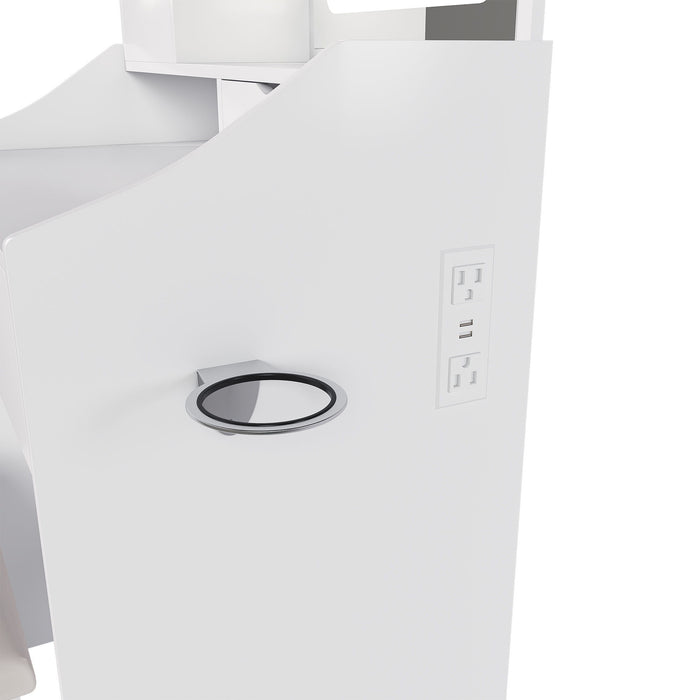 LED Vanity Mirror With Stool, 2 Drawers & 5 Storage Cabinets, Adjustable Lighting Mdf Dressing Table For Bedroom - White