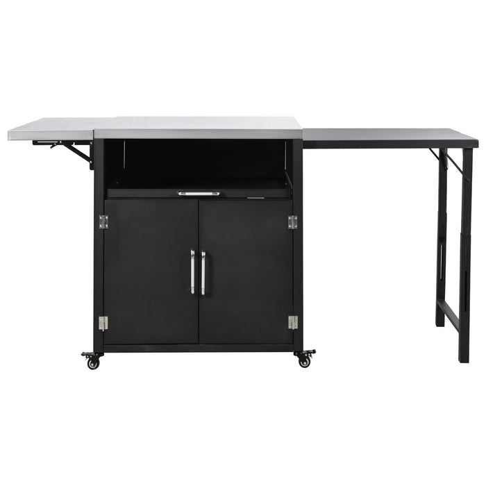 Versatile Outdoor Cabinet With Folding & Expandable Work Surfaces, Ample Storage Space, And Lockable Wheels - Matte Black