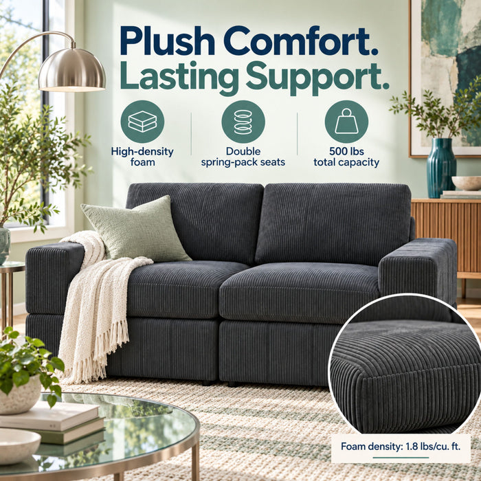 Oversized Modular Loveseat, 2 Piece Living Room Sofa Set - Dark Gray