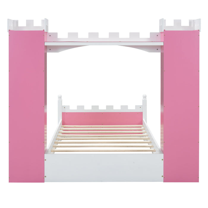 Castle Shaped Bed With Storage Shelf, Dreamy Platform Bed For Kids Bedroom