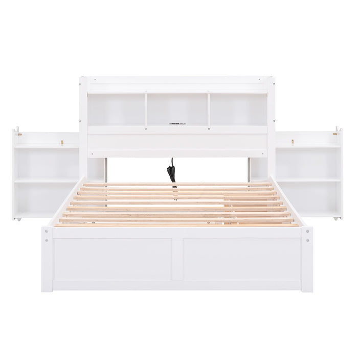 Storage Platform Bed With Pull Out Shelves, Trundle, And 2 Drawers