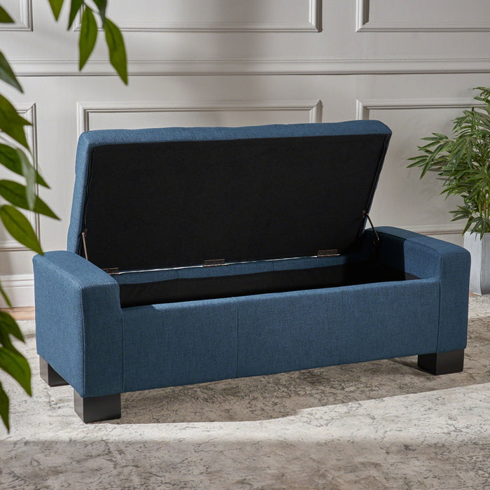 Empower - Button Tufted Waffle Upholstered Storage Ottoman With Wood Legs - Navy Blue