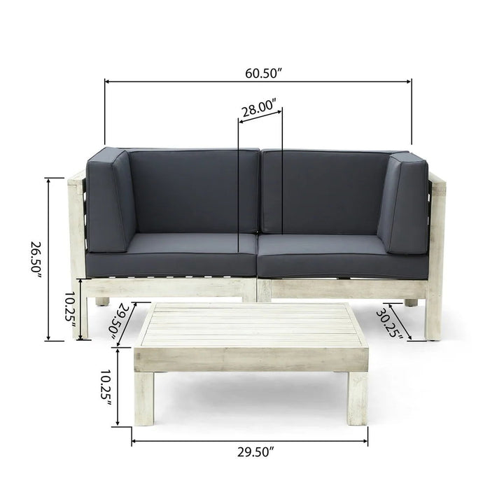 Brava - X Back 2 Seater Sectional Loveseat With Coffee Table