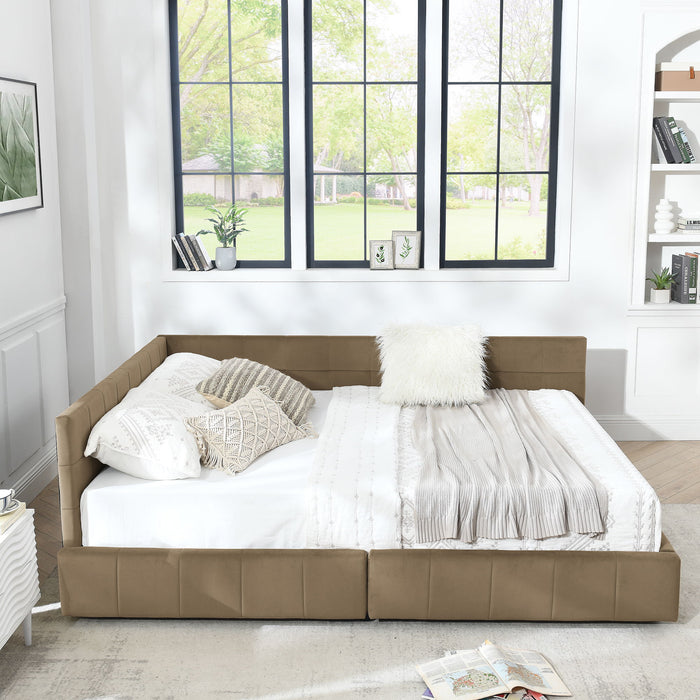 Mid-Century Storage Upholstered Tufted Bed Frame With Backrest And Armrests