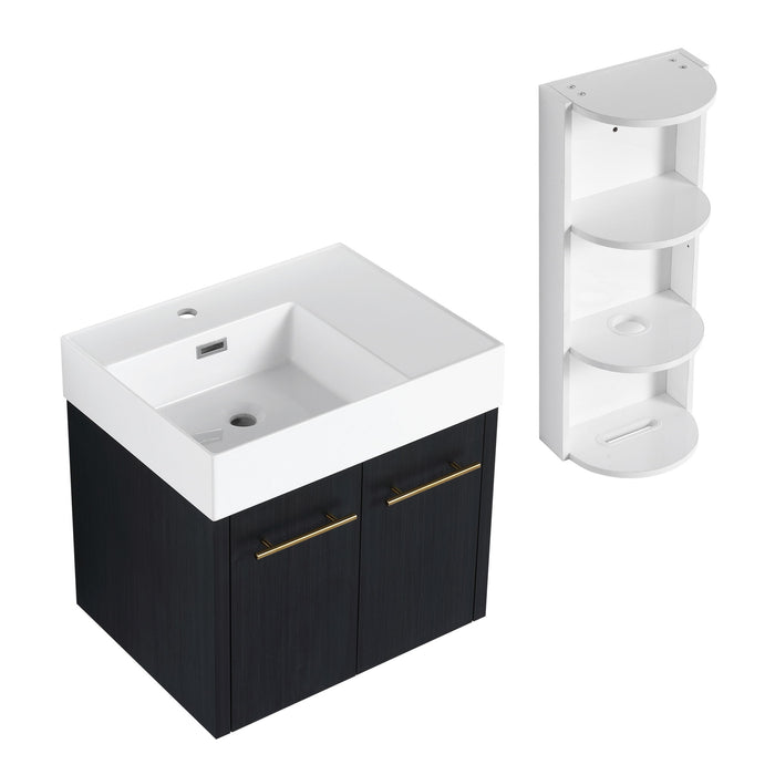 Modern Wall Mounted Bathroom Vanity With Thick Edge Resin Sink And Storage Rack