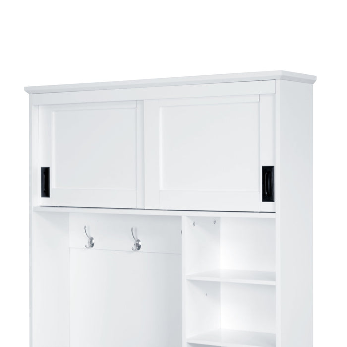 Modern Wide Hall Tree With Coat Rack, 3 Shelves And Drawers, 3 Sturdy Hooks