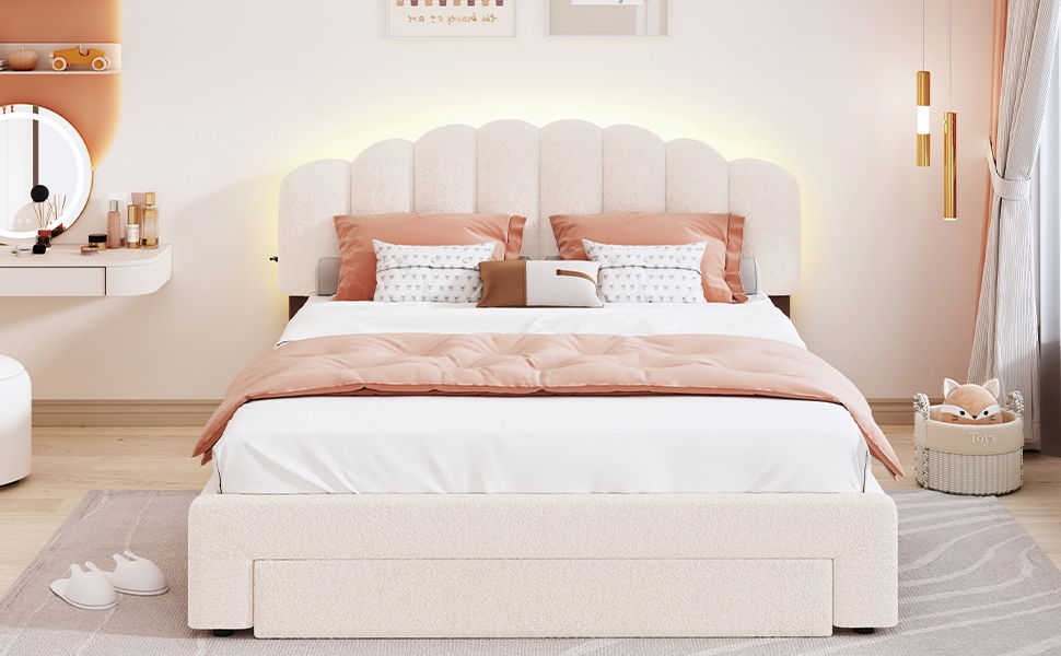 Upholstered Platform Bed With Drawer