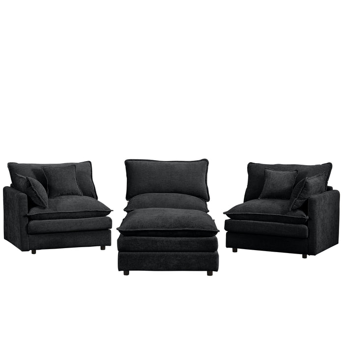 L Shaped Modular Sectional Sofa With Movable Ottoman, 3 Seater Comfortable Seating