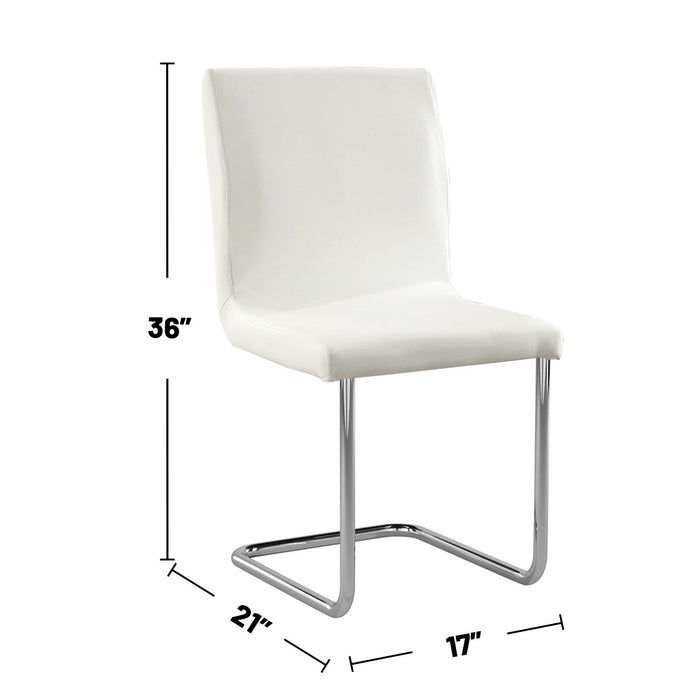 (Set of 2) Padded White Leatherette Side Chairs With L-Shape Leg In Chrome Finish